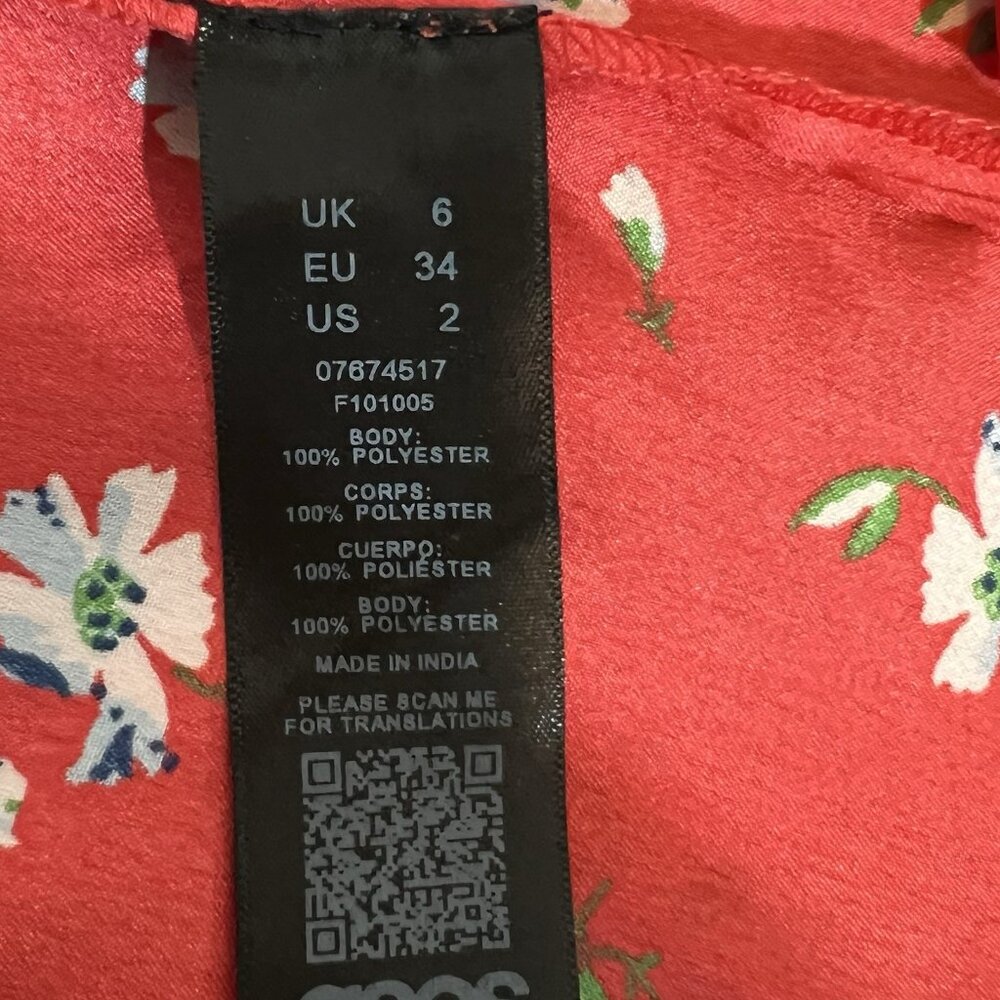 asos Women’s Top Size 2 Red Floral Blouse Long Sleeve Open Back Christmas - Picture 12 of 13